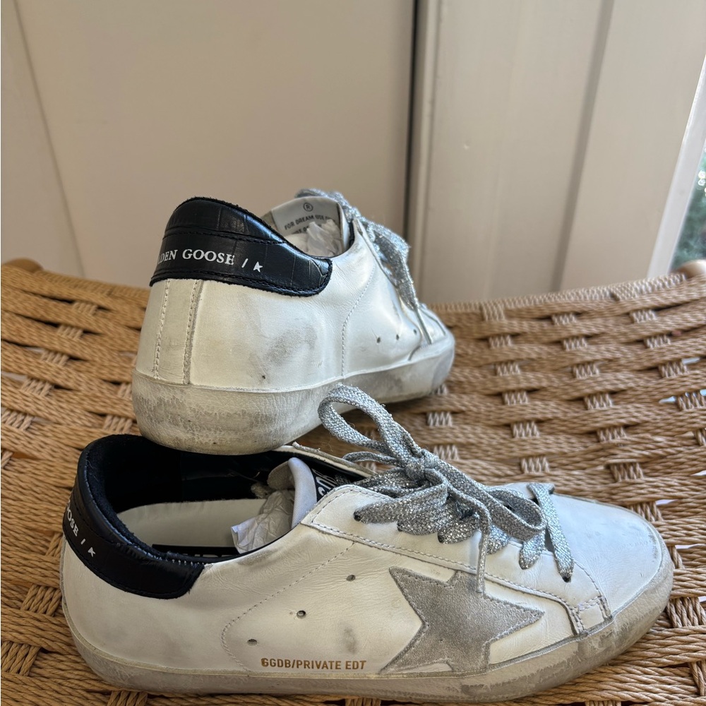 Golden Goose White/Silver/Black Sneakers